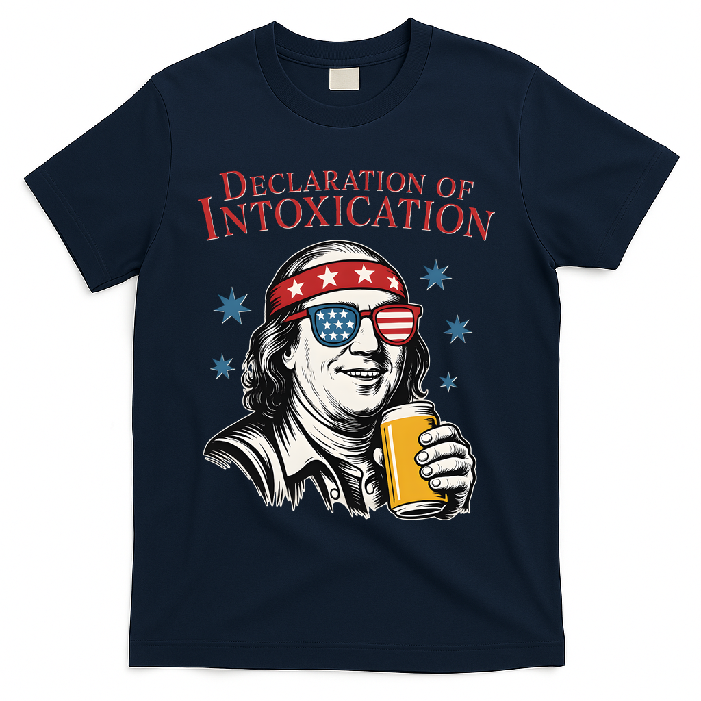 Funny 4th Of July Ben Franklin Declaration Of Intoxication T-Shirt - Navy