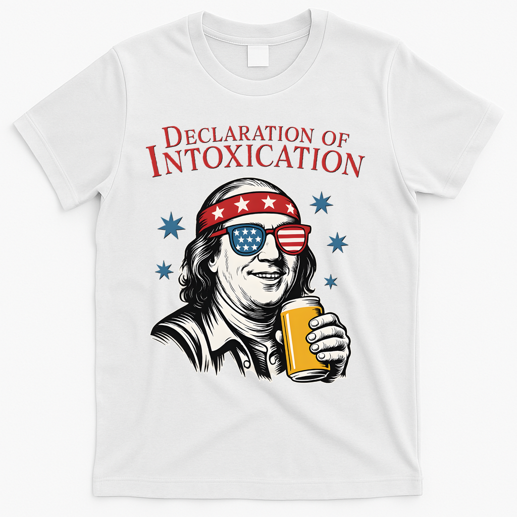 Funny 4th Of July Ben Franklin Declaration Of Intoxication T-Shirt - White
