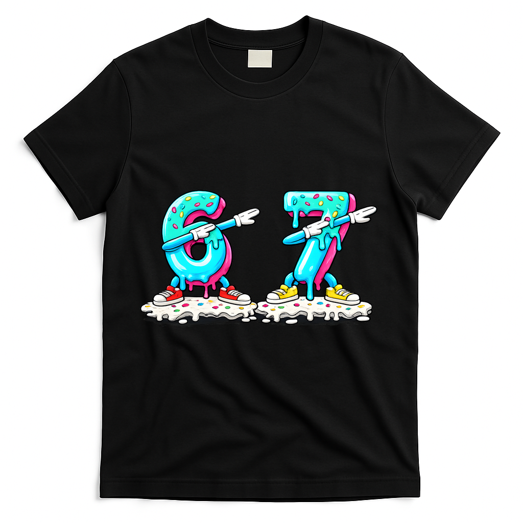 Funny 67 Meme Six Seven 6-7 Meme Ice Cream Drip T-Shirt - Black