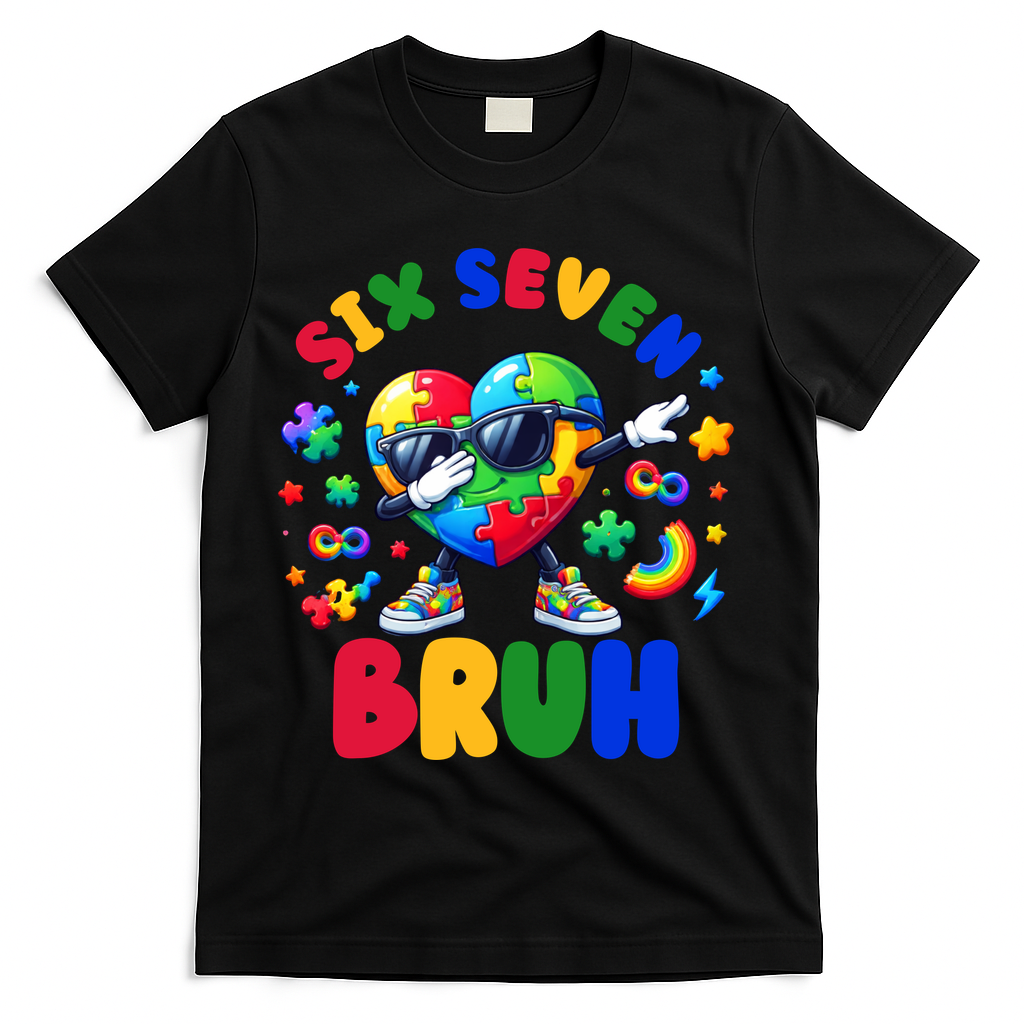 Funny 67 Puzzle Dab Autism Awareness 6 7 Six Seven T-Shirt - Black