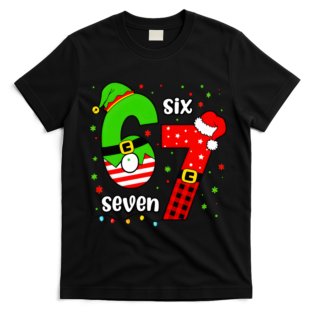 Funny 6-7 Six Seven Christmas Elf Santa Xmax 67 T-Shirt - Black