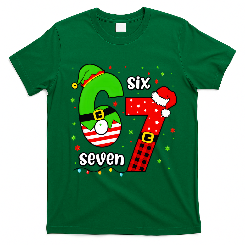 Funny 6-7 Six Seven Christmas Elf Santa Xmax 67 T-Shirt - Irish Green
