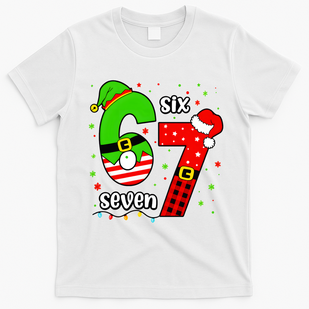 Funny 6-7 Six Seven Christmas Elf Santa Xmax 67 T-Shirt - White