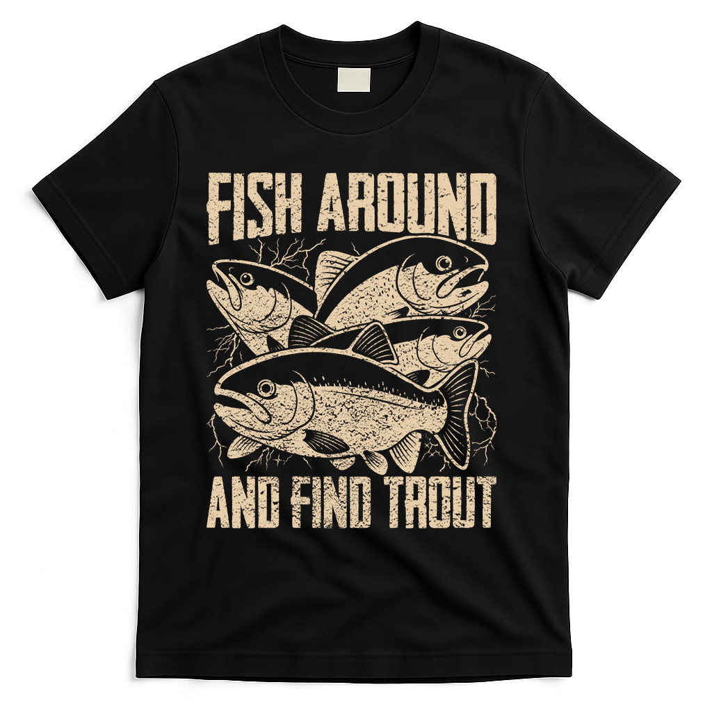 Fish Around And Find Trout Funny Fishing Meme T-Shirt - Black