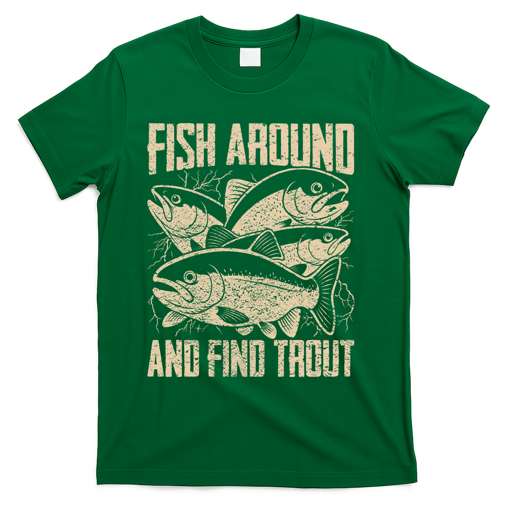Fish Around And Find Trout Funny Fishing Meme T-Shirt - Green