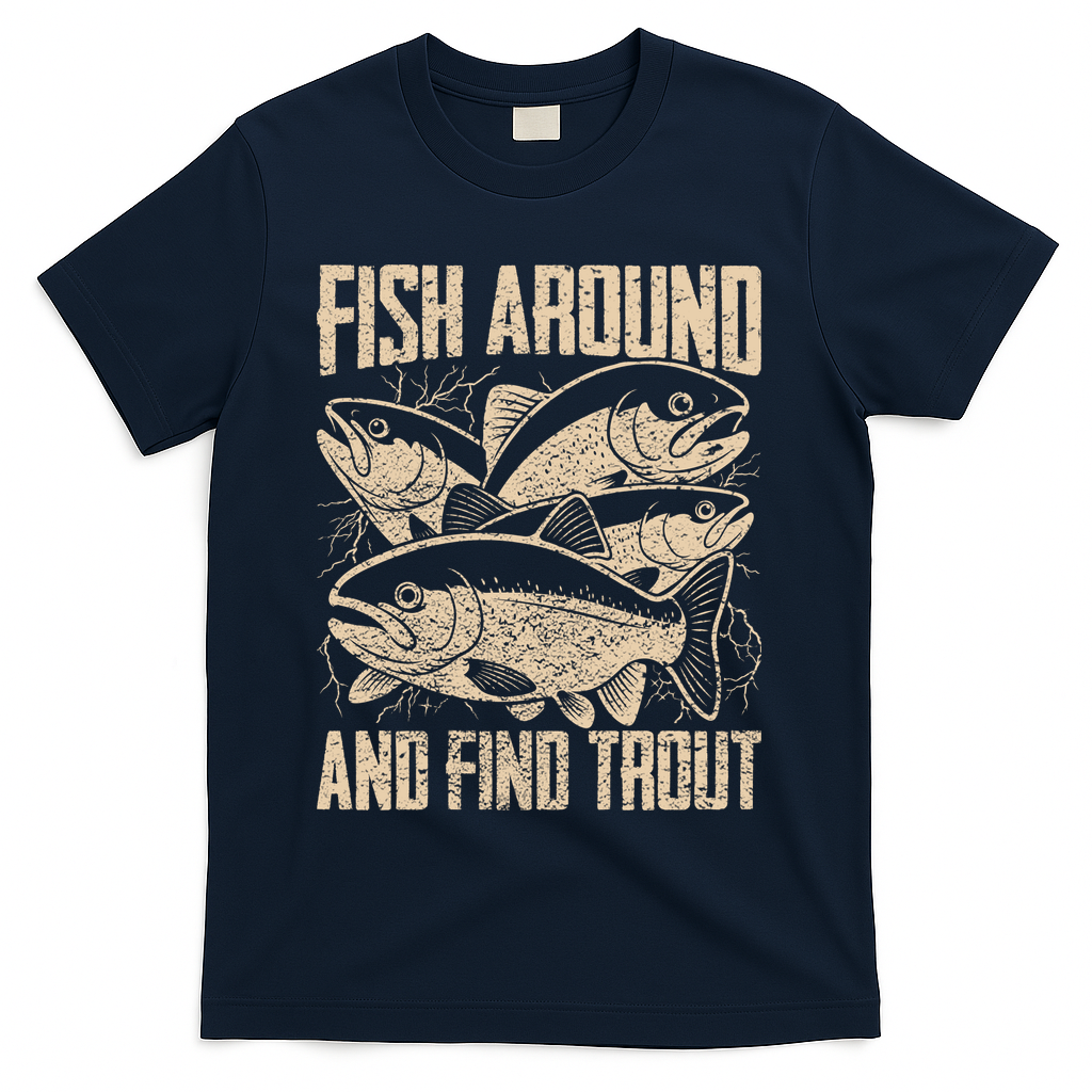 Fish Around And Find Trout Funny Fishing Meme T-Shirt - Navy