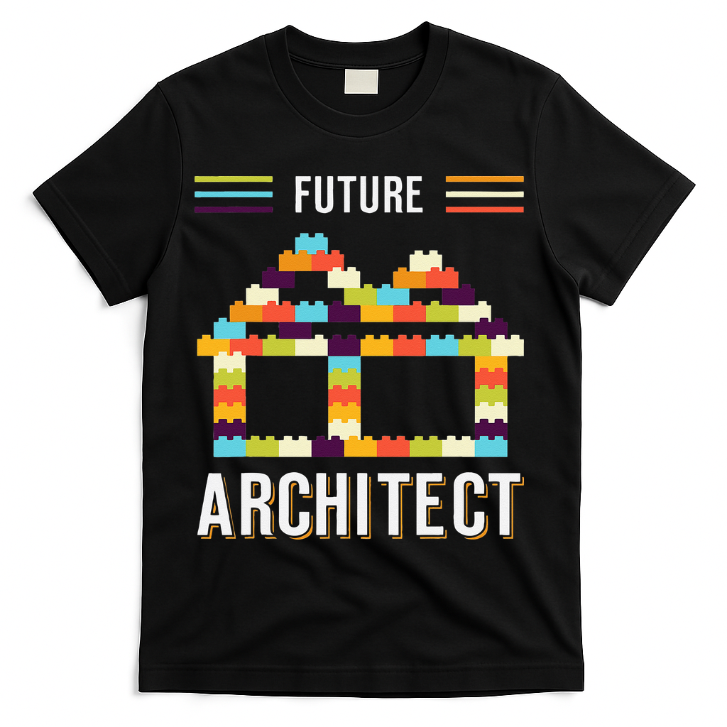 Future Architect Building Blocks Brick Gift for Cute  T-Shirt - Black