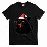 Funny Anti Christmas Drinking Grumpy Cat Flipping Bird T-Shirt - Black