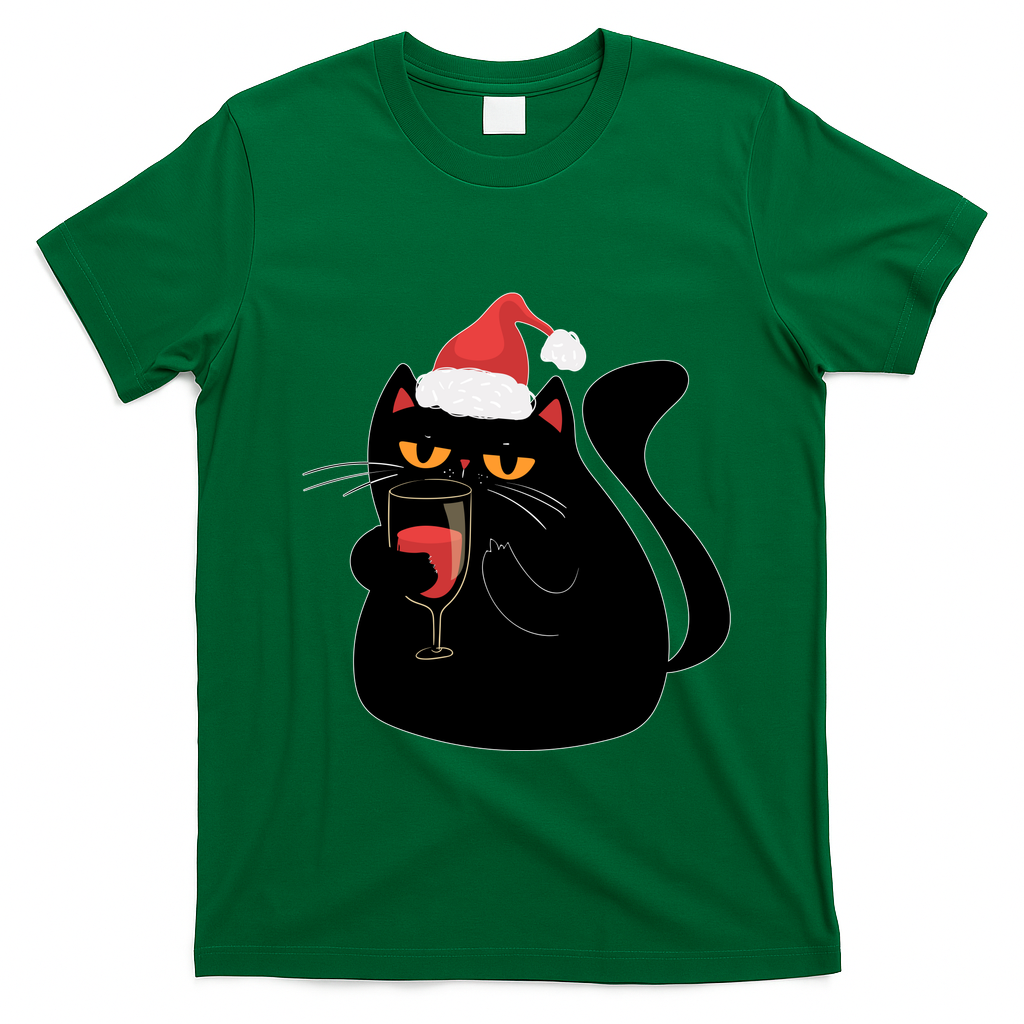 Funny Anti Christmas Drinking Grumpy Cat Flipping Bird T-Shirt - Irish Green