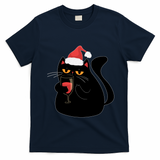 Funny Anti Christmas Drinking Grumpy Cat Flipping Bird T-Shirt - Navy Blue