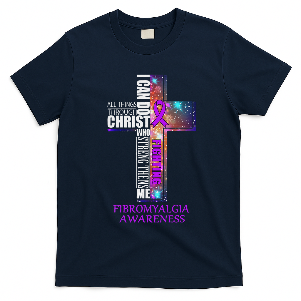 Fibromyalgia Awareness Christmas Gif T-Shirt - Navy Blue