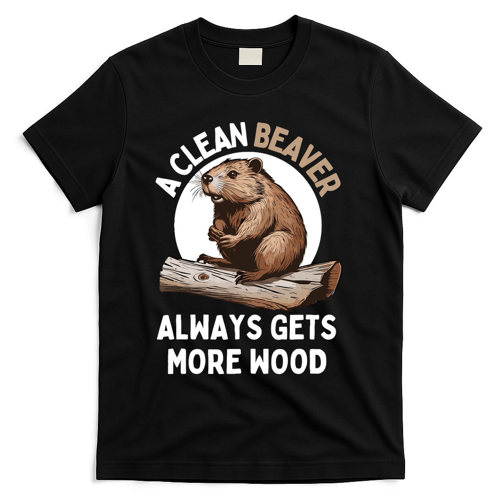 Funny A Clean Beaver Always Gets More Wood Beaver Lover T-Shirt - Black