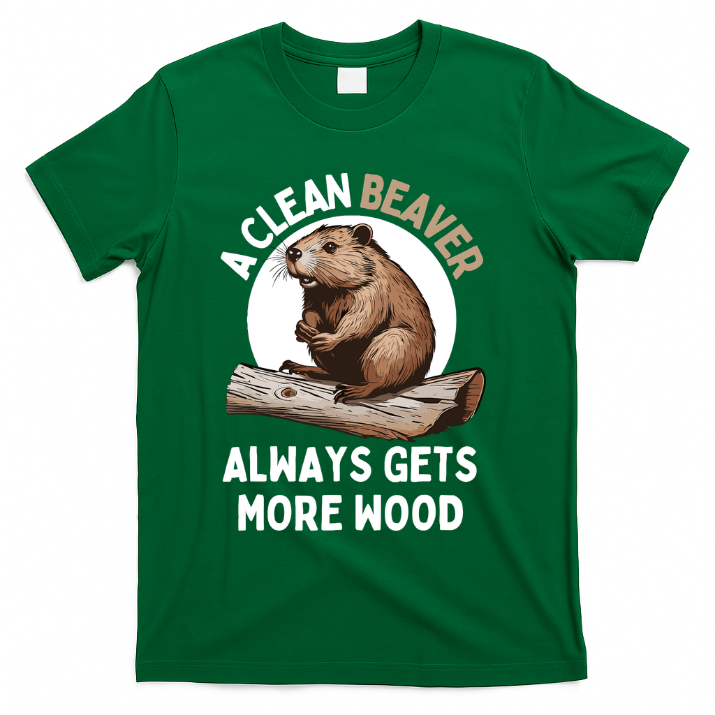 Funny A Clean Beaver Always Gets More Wood Beaver Lover T-Shirt - Green