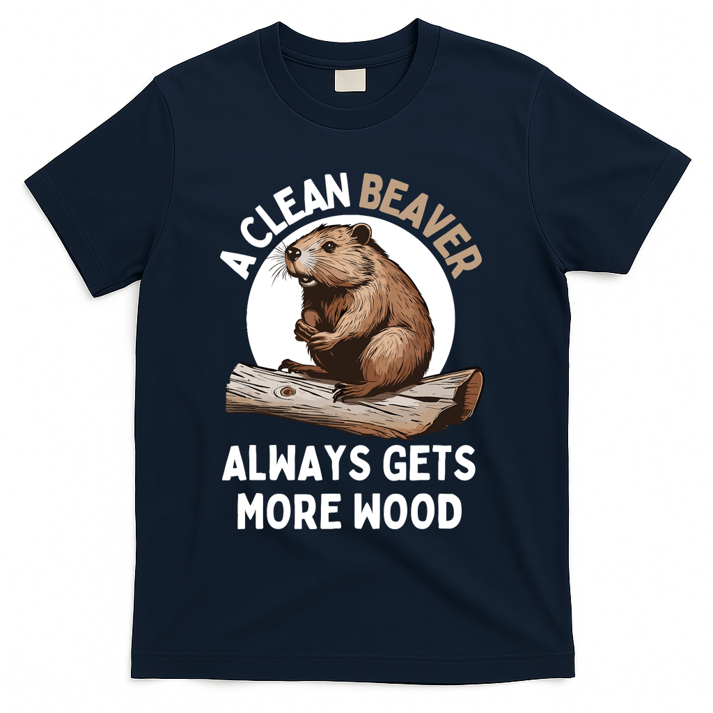 Funny A Clean Beaver Always Gets More Wood Beaver Lover T-Shirt - Navy