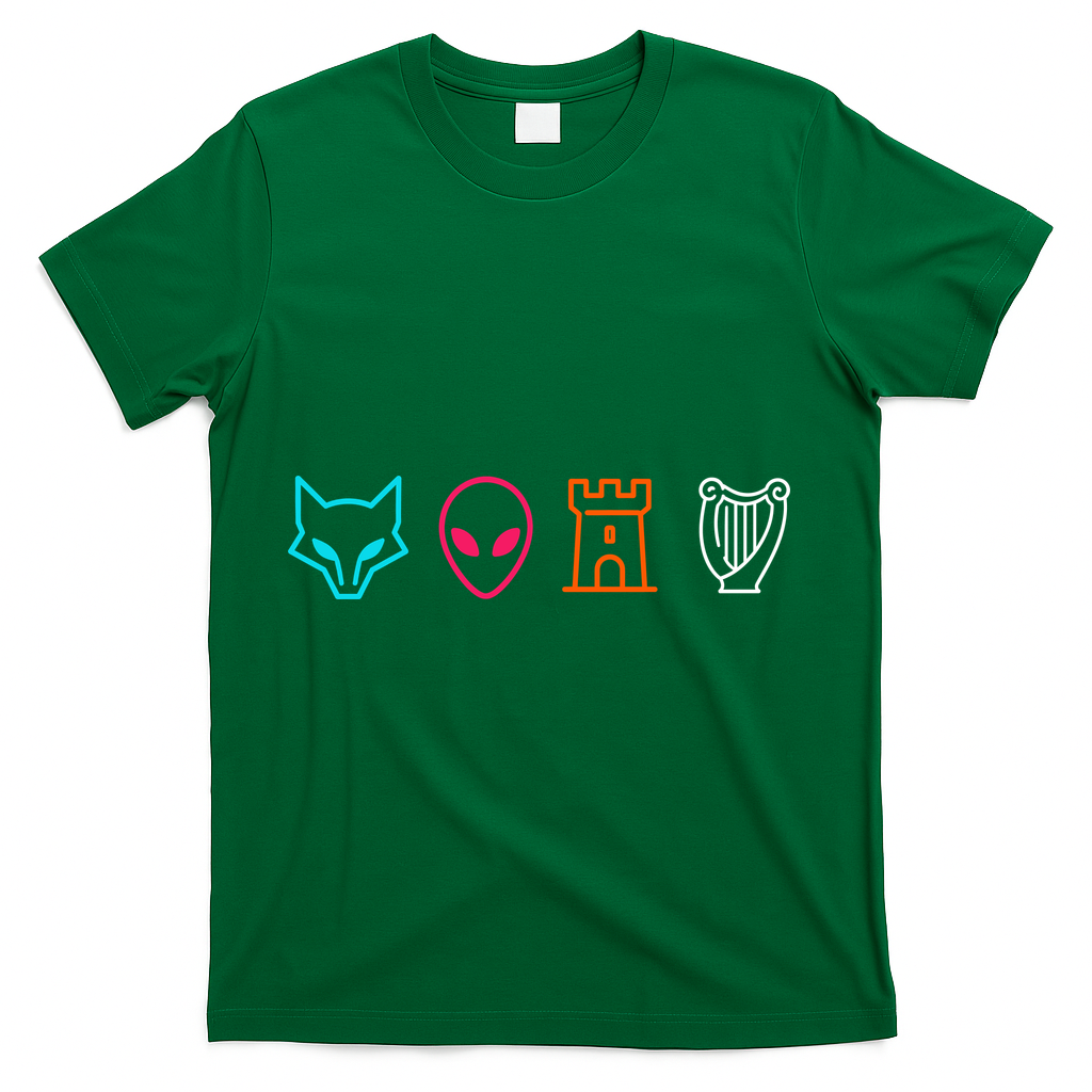 Fox Alien Castle Harp Mystic Icons Emblem T-Shirt - Green