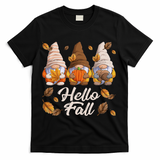 Funny Autumn Gnomes Autumn Leaves Hello Fall  T-Shirt - Black