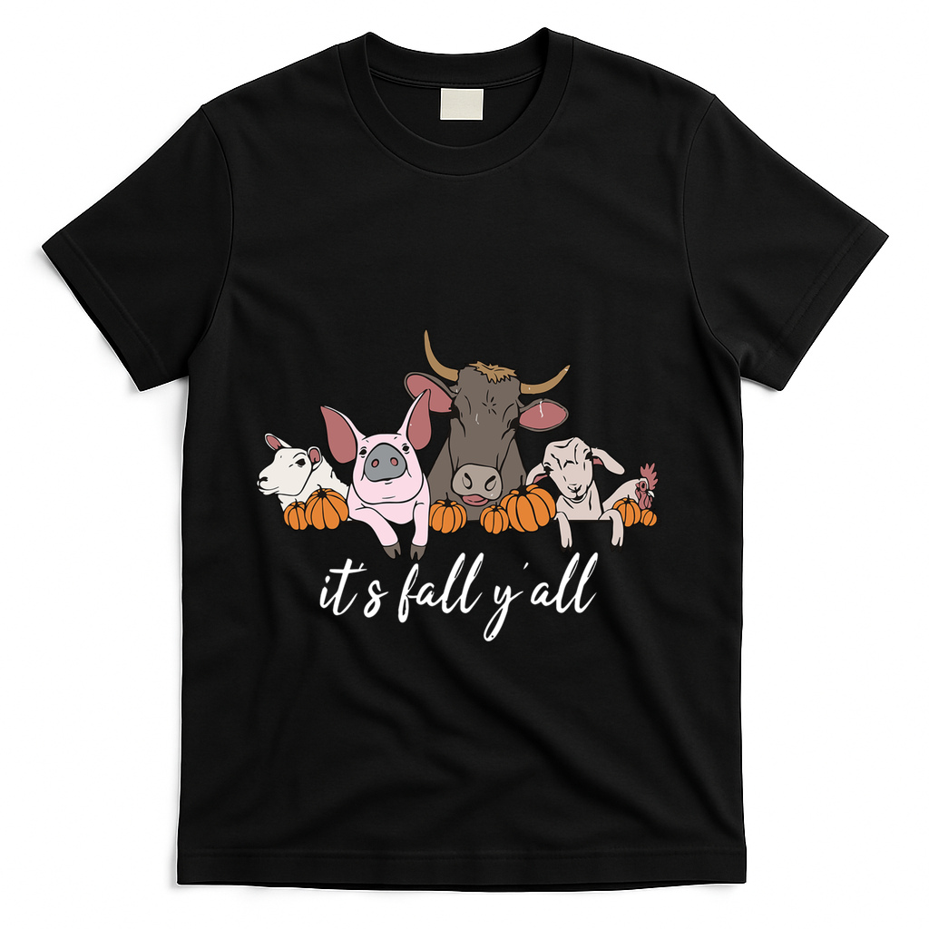 Farm Animals ItS Fall YAll Pumpkins Autumn Halloween Gift T-Shirt - Black