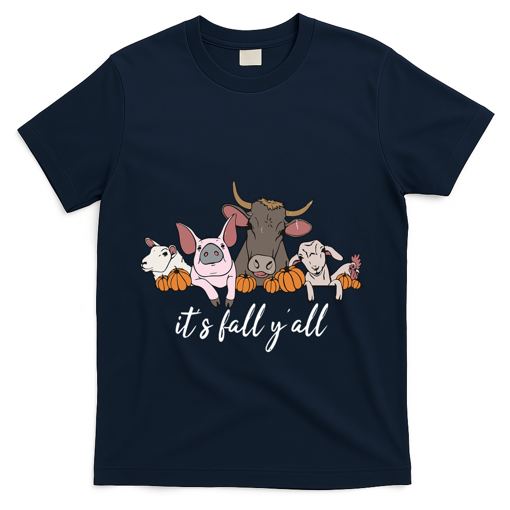 Farm Animals ItS Fall YAll Pumpkins Autumn Halloween Gift T-Shirt - Navy