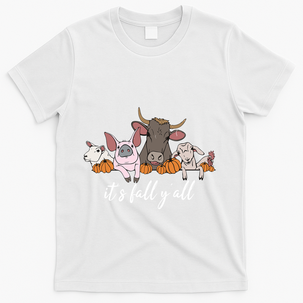 Farm Animals ItS Fall YAll Pumpkins Autumn Halloween Gift T-Shirt - White