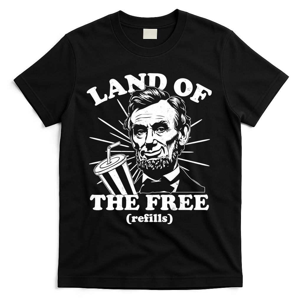 Funny Abe Lincoln Land Of The Free Refills T-Shirt - Black