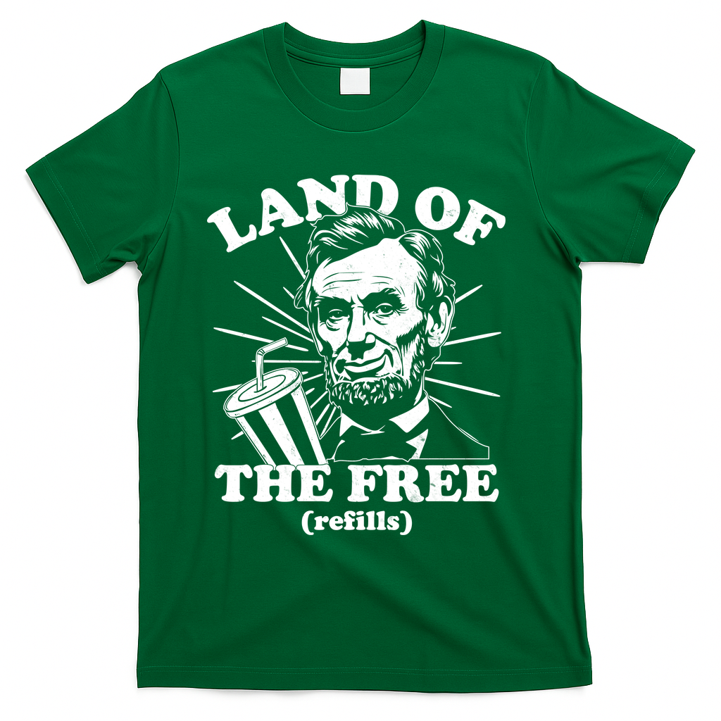 Funny Abe Lincoln Land Of The Free Refills T-Shirt - Green