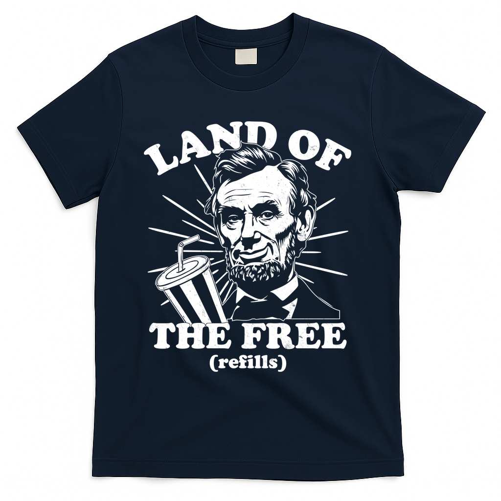 Funny Abe Lincoln Land Of The Free Refills T-Shirt - Navy