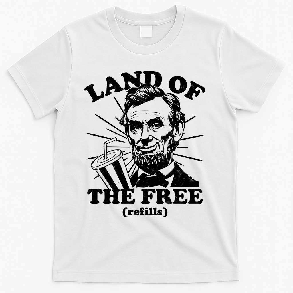Funny Abe Lincoln Land Of The Free Refills T-Shirt - White