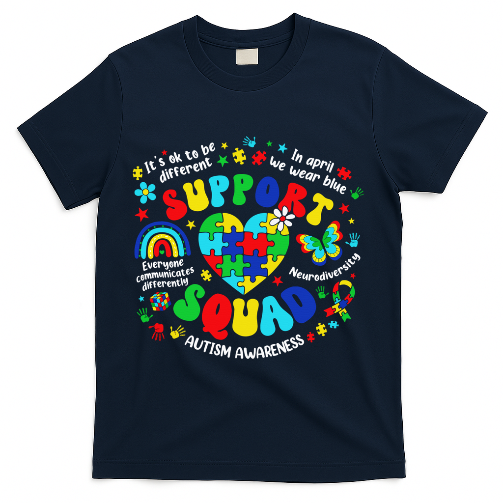 Family Autism Support Squad Autism Awareness Sped Teacher T-Shirt - Navy