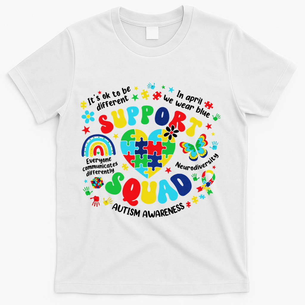 Family Autism Support Squad Autism Awareness Sped Teacher T-Shirt - White
