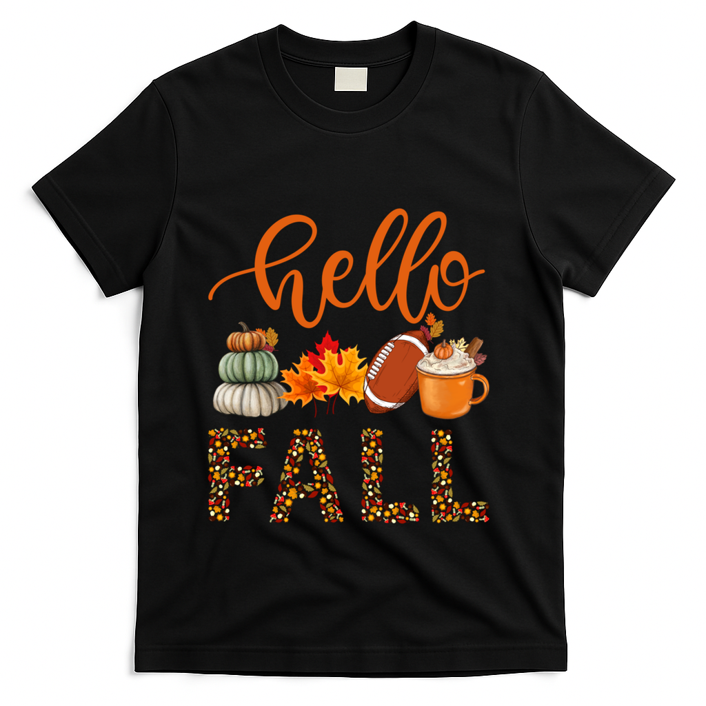 Fall Autumn Seasonal Wear Tis The Season Hello Fall Gift T-Shirt - Black