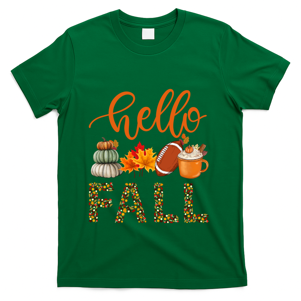 Fall Autumn Seasonal Wear Tis The Season Hello Fall Gift T-Shirt - Green