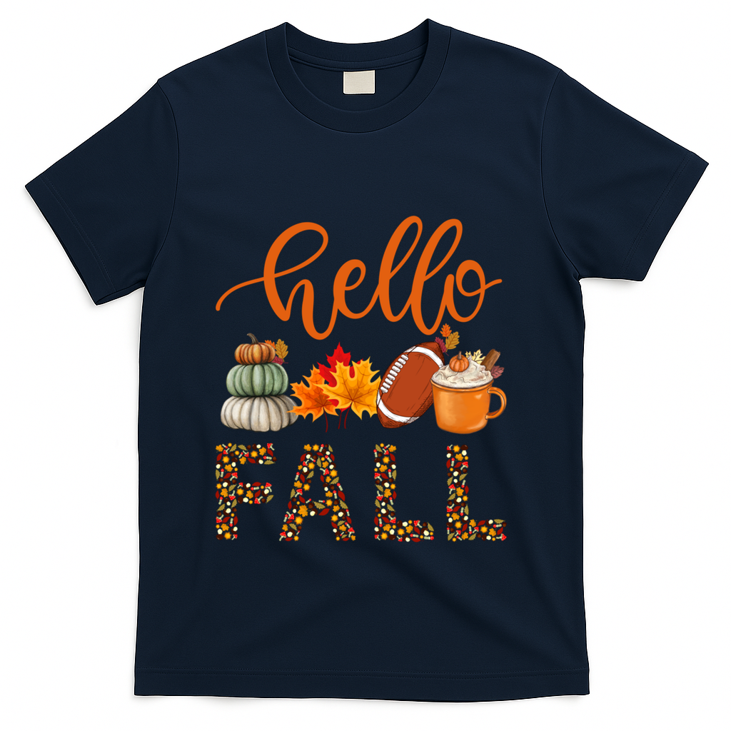 Fall Autumn Seasonal Wear Tis The Season Hello Fall Gift T-Shirt - Navy
