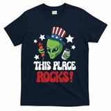 Funny Alien Uncle Sam Rocks Fireworks Party Gift T-Shirt - Navy