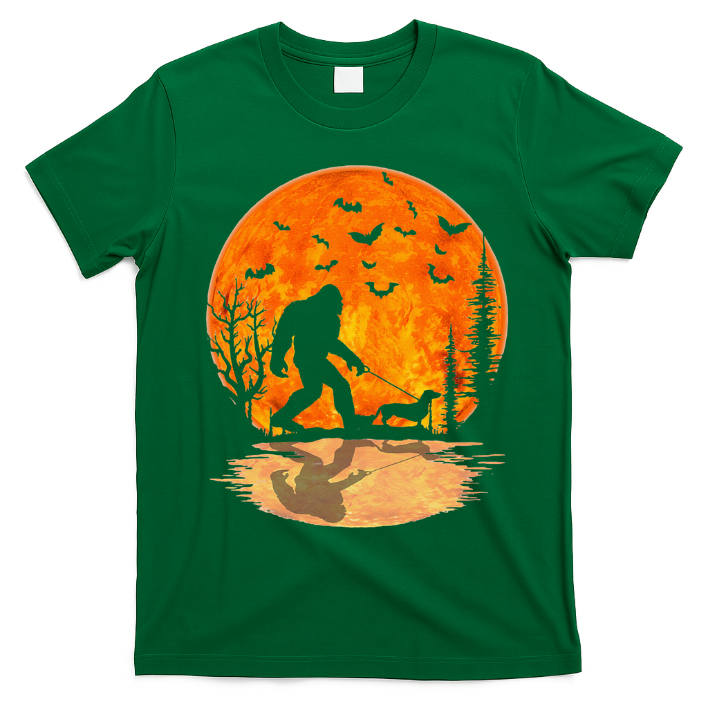Funny Bigfoot and Wiener Dog Halloween Costume T-Shirt - Irish Green