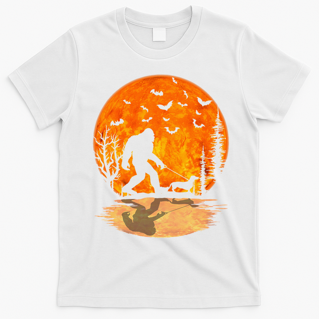 Funny Bigfoot and Wiener Dog Halloween Costume T-Shirt - White