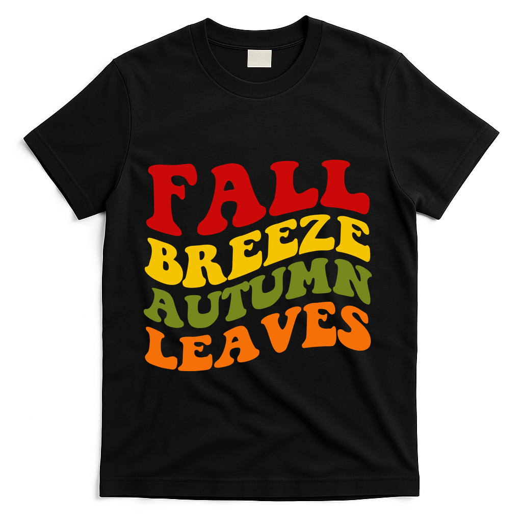 Fall Breeze Autumn Leaves Retro T-Shirt - Black