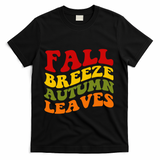 Fall Breeze Autumn Leaves Retro T-Shirt - Black