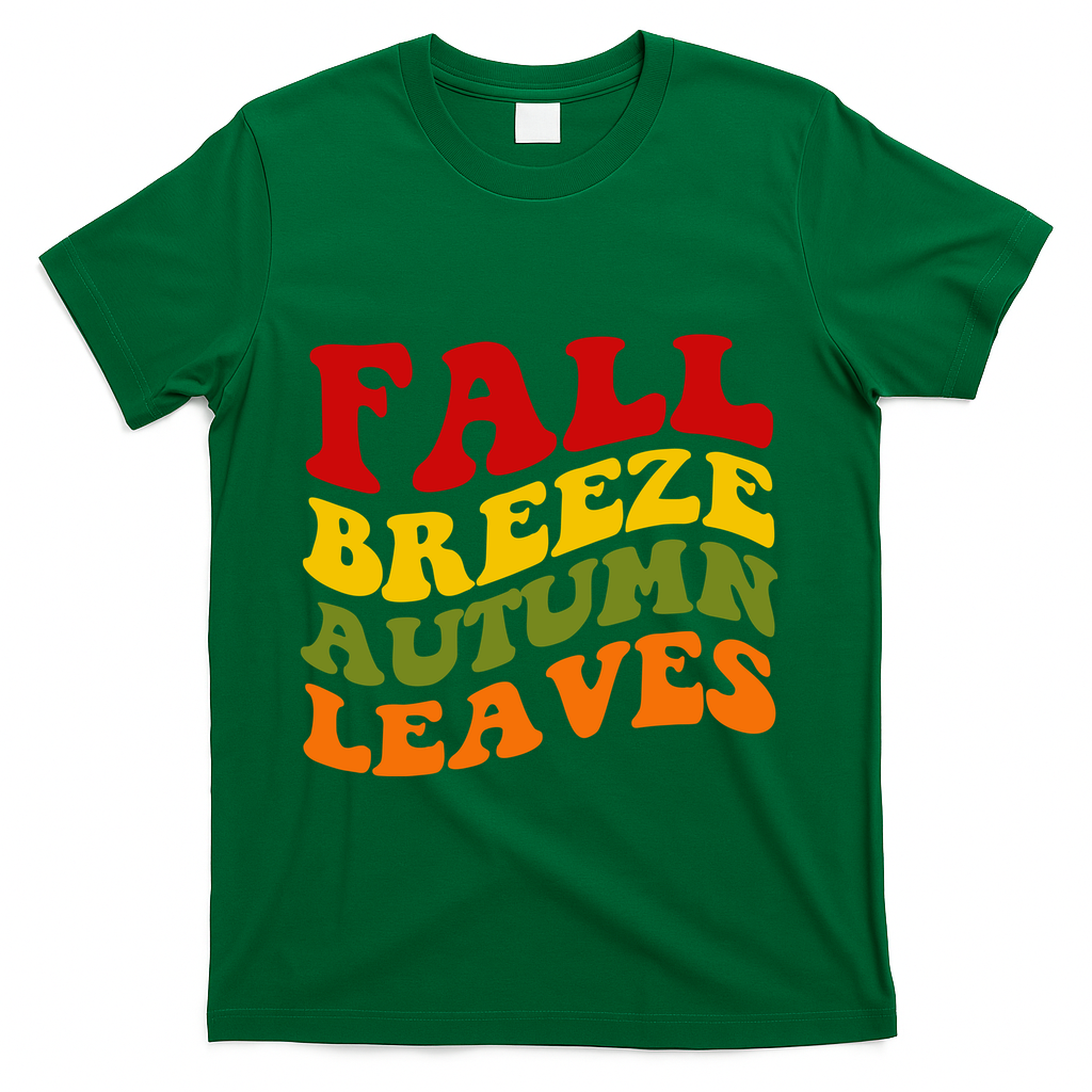 Fall Breeze Autumn Leaves Retro T-Shirt - Green