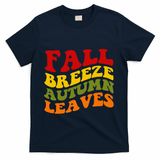 Fall Breeze Autumn Leaves Retro T-Shirt - Navy