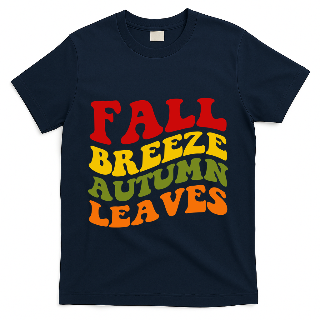 Fall Breeze Autumn Leaves Retro T-Shirt - Navy