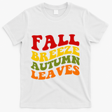 Fall Breeze Autumn Leaves Retro T-Shirt - White