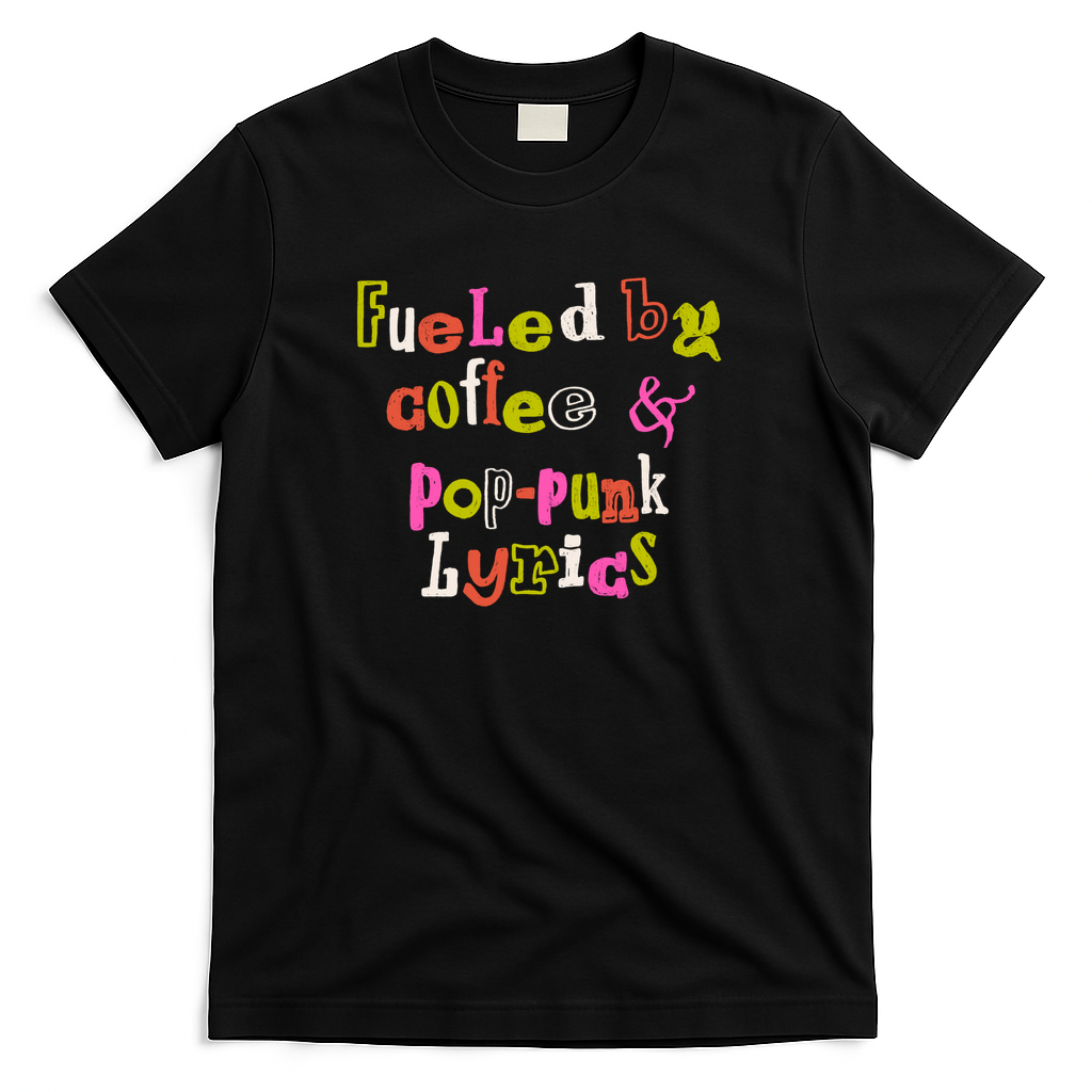 Fueled by Coffee & Pop-Punk Lyrics Colorful - Black