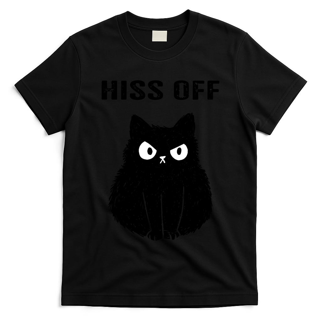 Funny Black Cat Hiss Off Meow Cat T-Shirt