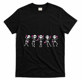 Funny Breast Cancer Awareness Dancing Halloween Skeletons T-Shirt - Black
