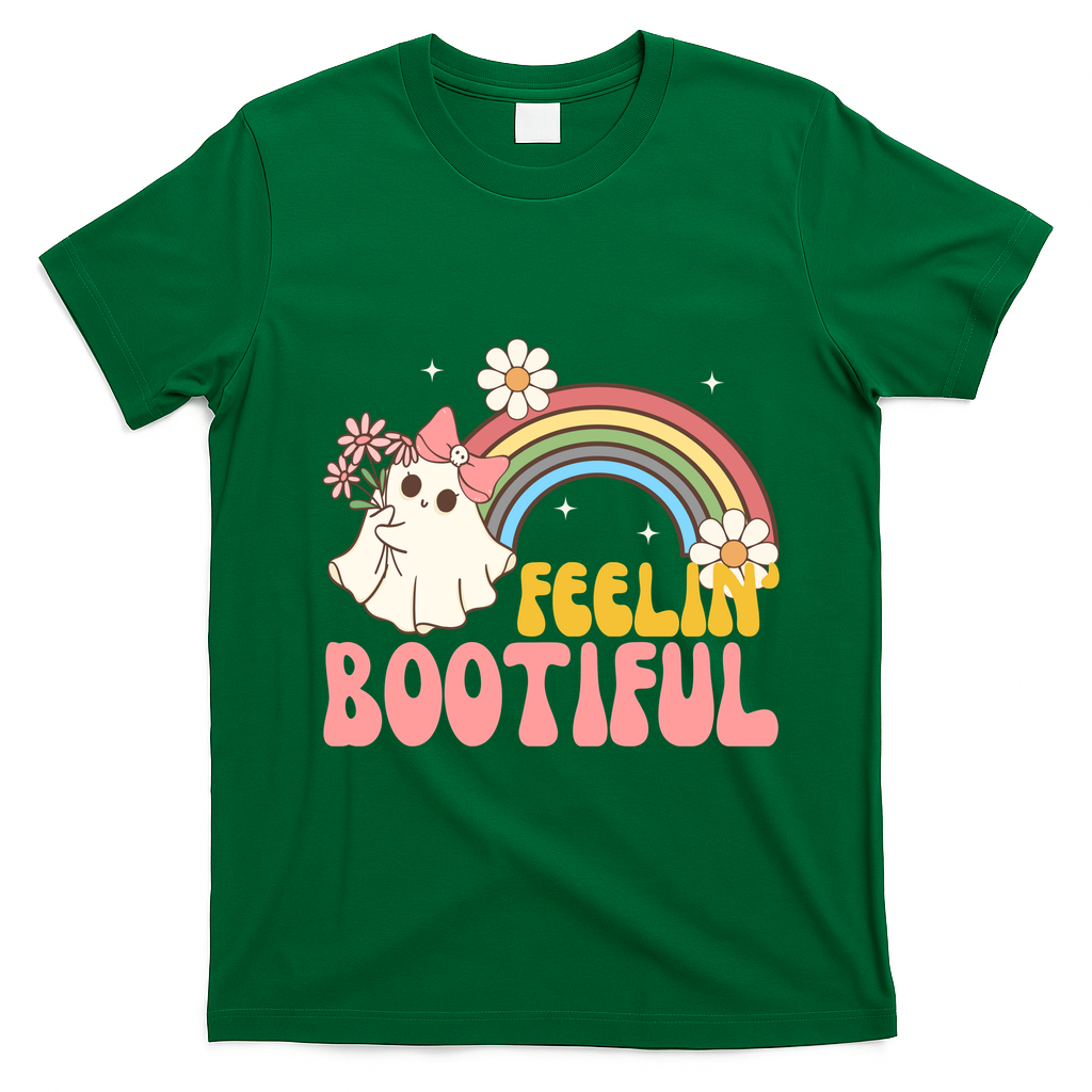Feeling Bootiful Cute Retro Ghost Halloween T-Shirt - Irish Green