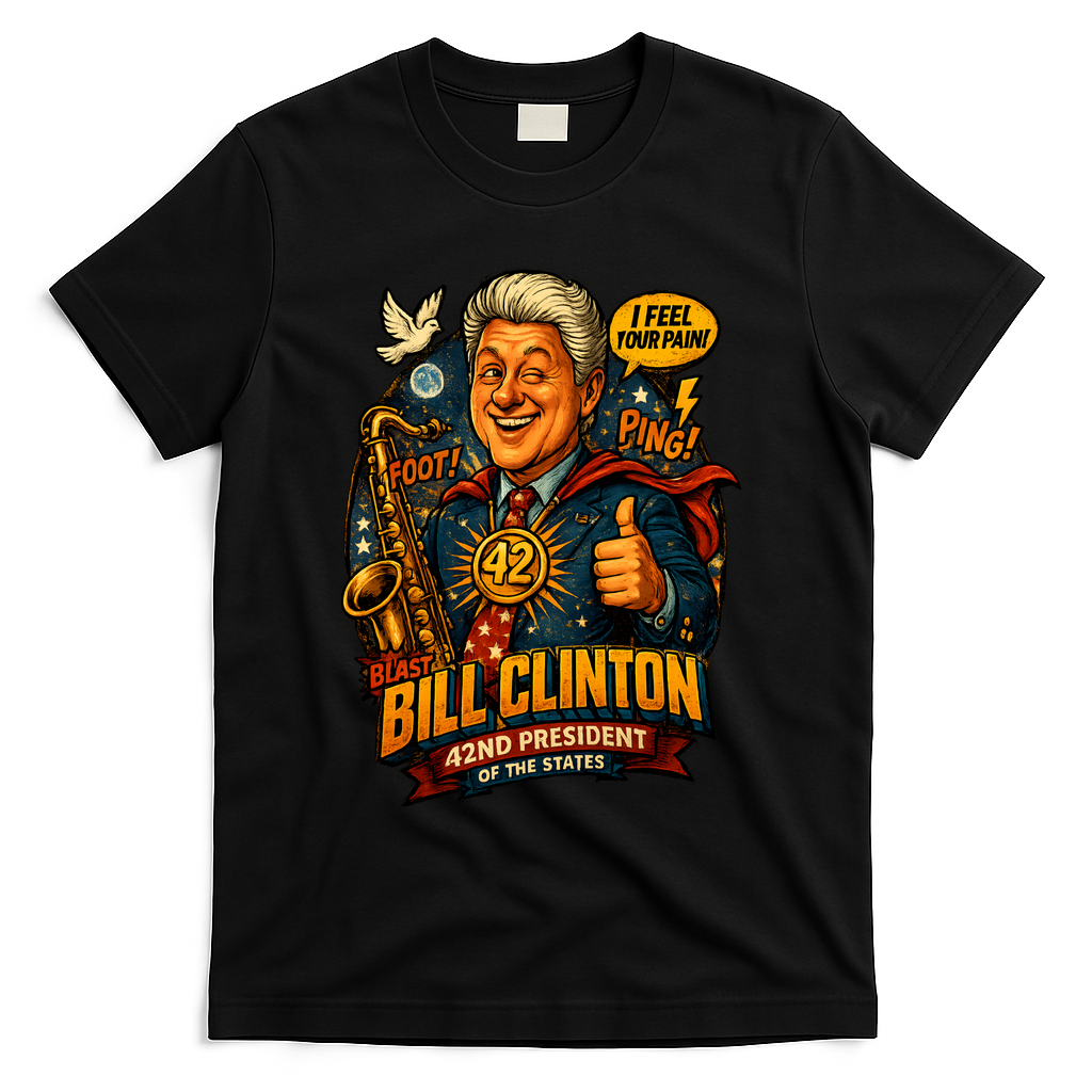 Funny Bill Clinton – Vintage 90s President Sax Design T-Shirt - Black