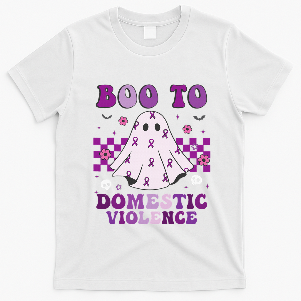 funny Boo Domestic Violence Awareness T-Shirt - White