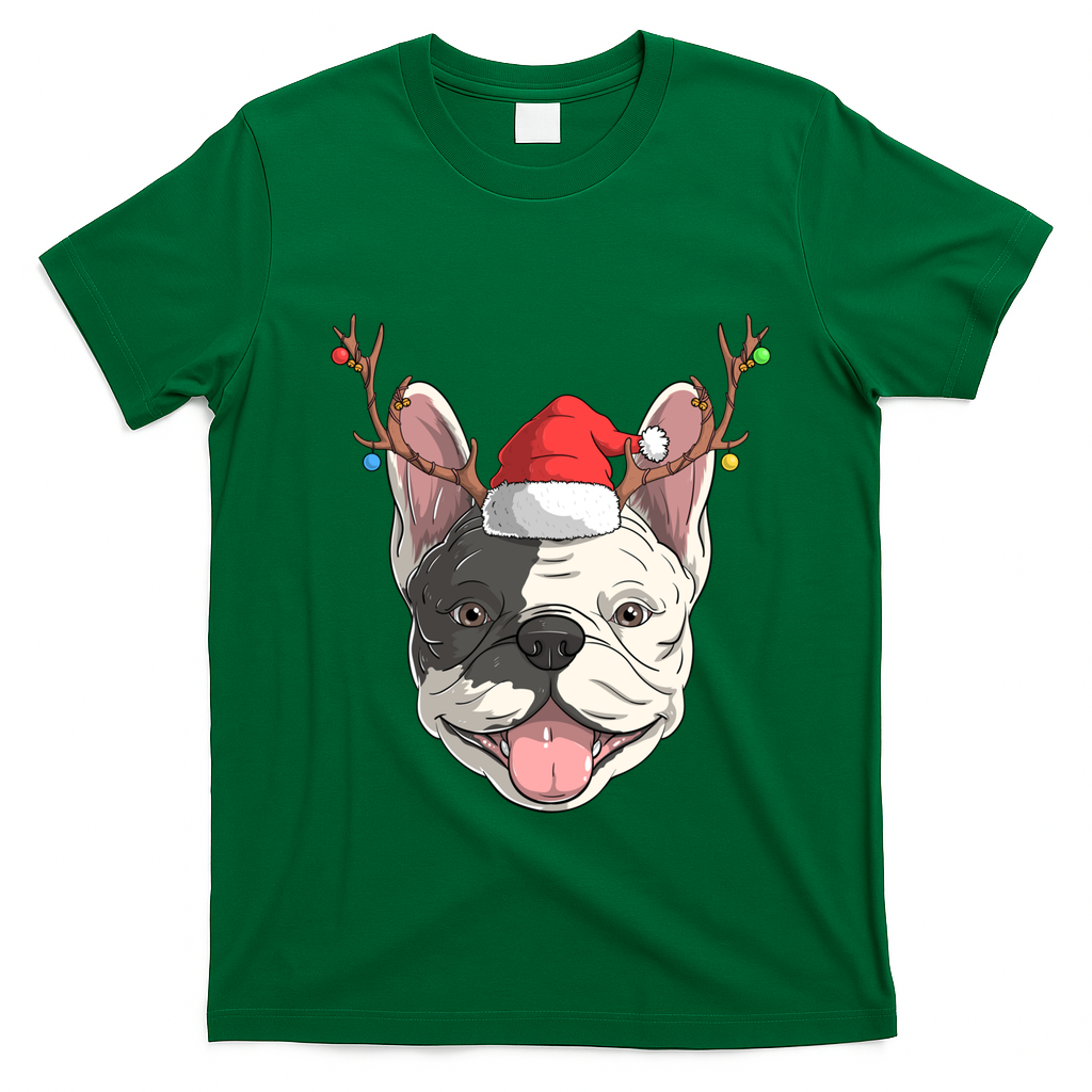 French Bulldog Dog Santa Claus Hat Christmas Xmas Reindeer Cool Gift T-Shirt - Irish Green
