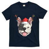 French Bulldog Dog Santa Claus Hat Christmas Xmas Reindeer Cool Gift T-Shirt - Navy Blue