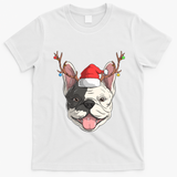 French Bulldog Dog Santa Claus Hat Christmas Xmas Reindeer Cool Gift T-Shirt - White